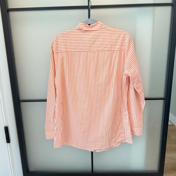 J. McLaughlin Striped Poplin Cotton Collared Blouse Top Womens M Orange White - Picture 6 of 10